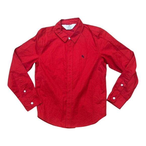 HNM Red Long Sleeve Button Up. Size 7 - Picture 1 of 5